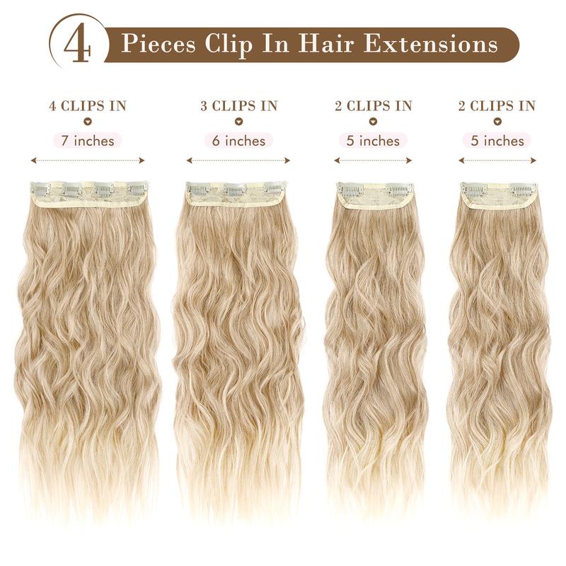 REECHO Hair Extensions, 4PCS Clip in Hair Extensions HE001 Natural Soft Synthetic Hairpieces for Women(20 Inch-200 Gram (Pack of 4)-Dark Blonde with Light Blonde Ends-2