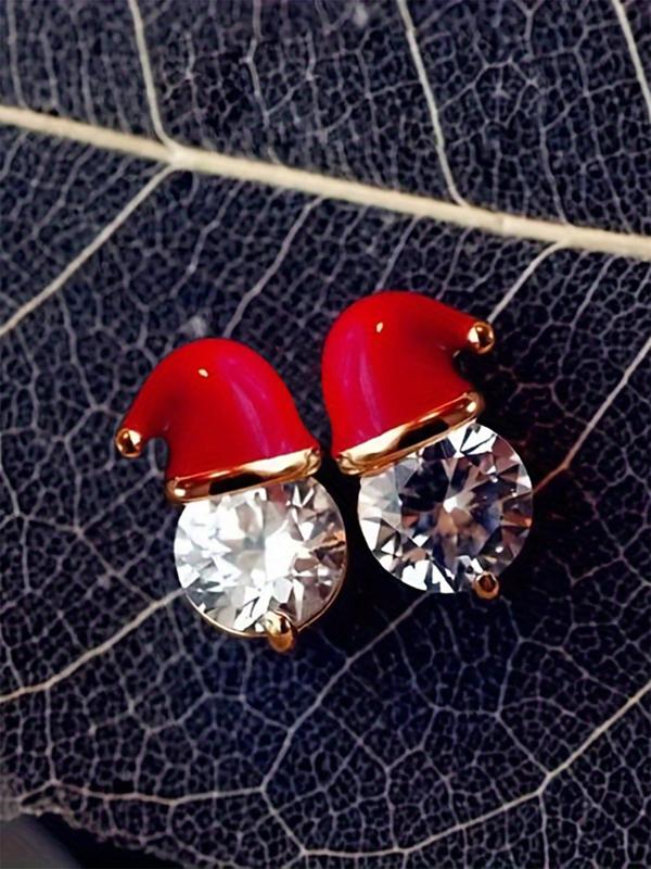 Cute Christmas Hat Design Stud Earrings, Rhinestone Decorated Earrings for Women, Fashion Jewelry for Party, Daily Clothing Decor, Trendy Exquisite Jewelry for Gift