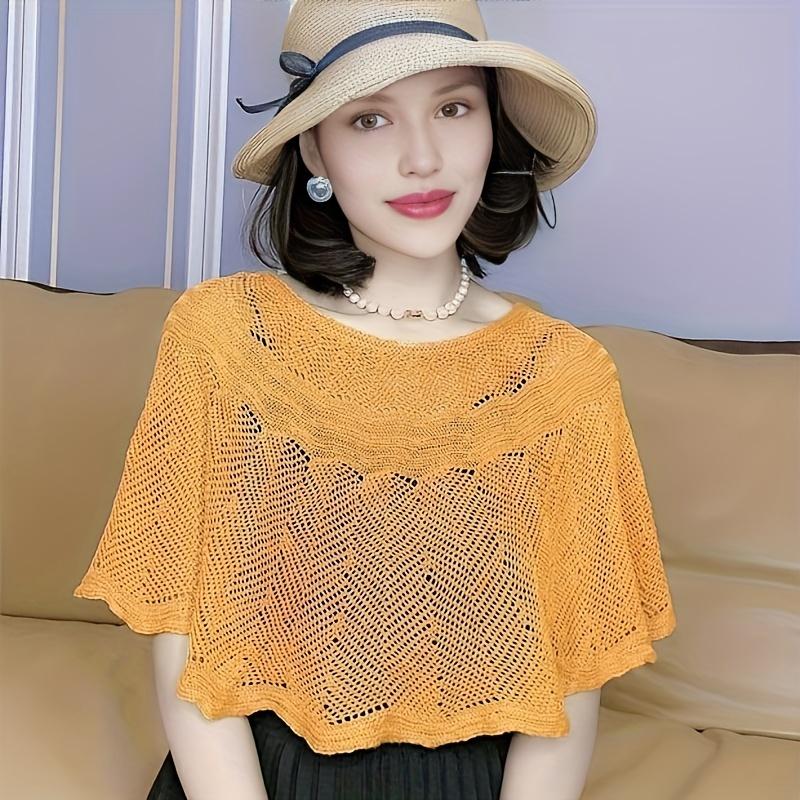 Hollow Knitted Shawl Scarf Solid Color Thin Wrap Elegant Cloak Ruffled Windproof Cardigan Loose Casual Shawl