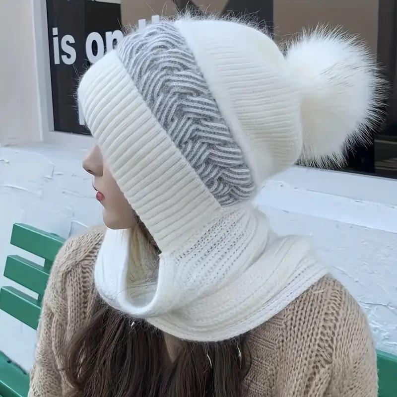 Winter Warm Knit Hat & Scarf Set, Soft Knit Ear Protection Neck Warmer, Multifunctional One-piece Fashion Accessories for Women & Girls, Christmas Gift