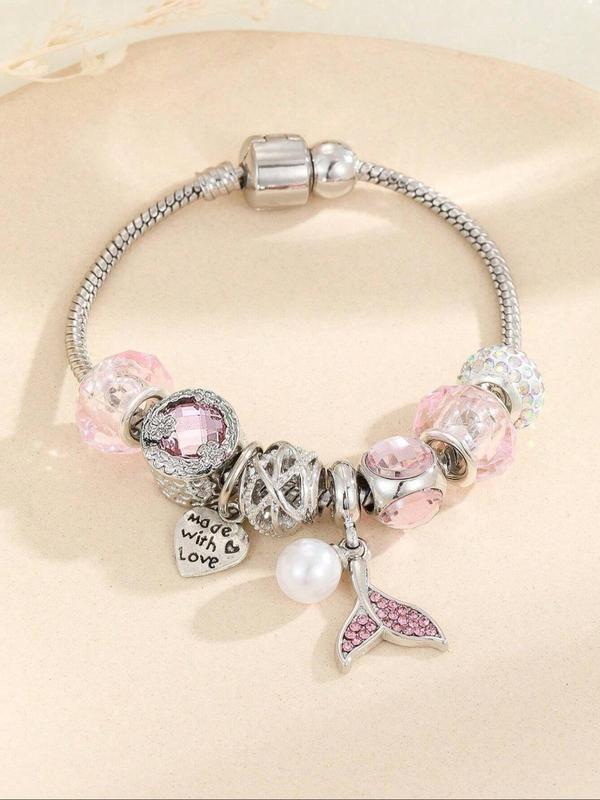 Women's Cute Flower & Rhinestone Fish Tail & Heart Design Bracelet, Fashion Jewelry for Party, Daily Decor, Trendy All-match & Exquisite Jewelry for Birthday Gift