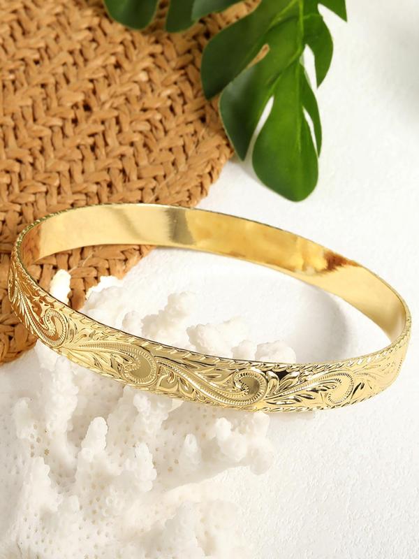 Vintage Style Plant Pattern Embossed Bangle, Fashionable Copper Alloy Jewelry for Women, Elegant All-match Fashion Accessories for Daily Wear