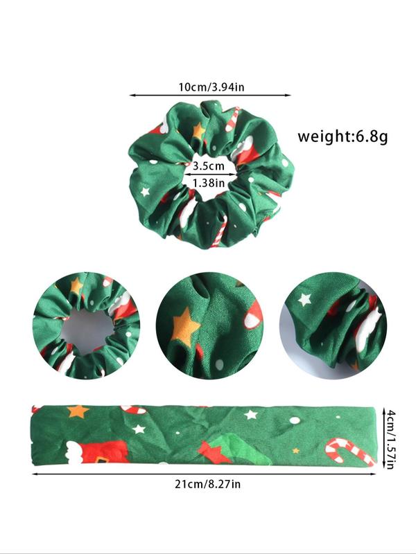 Christmas Themed Ruched Design Hair Ties, Cute Scrunchies for Women & Girls, Minimalist Headwear Suitable for Thick Hair, Fashion Hair Accessories for Party, Daily Decor