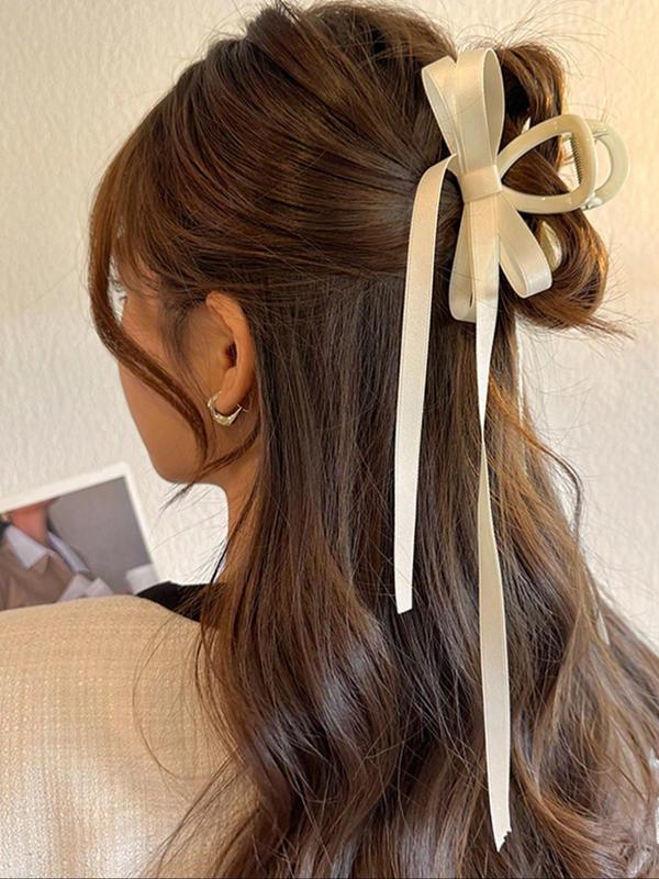 Elegant Bowknot Design Hair Claw Clip,  Cute Long Tail Hair Accessories for Women & Girls, Minimalist Headwear Suitable for Thick Hair