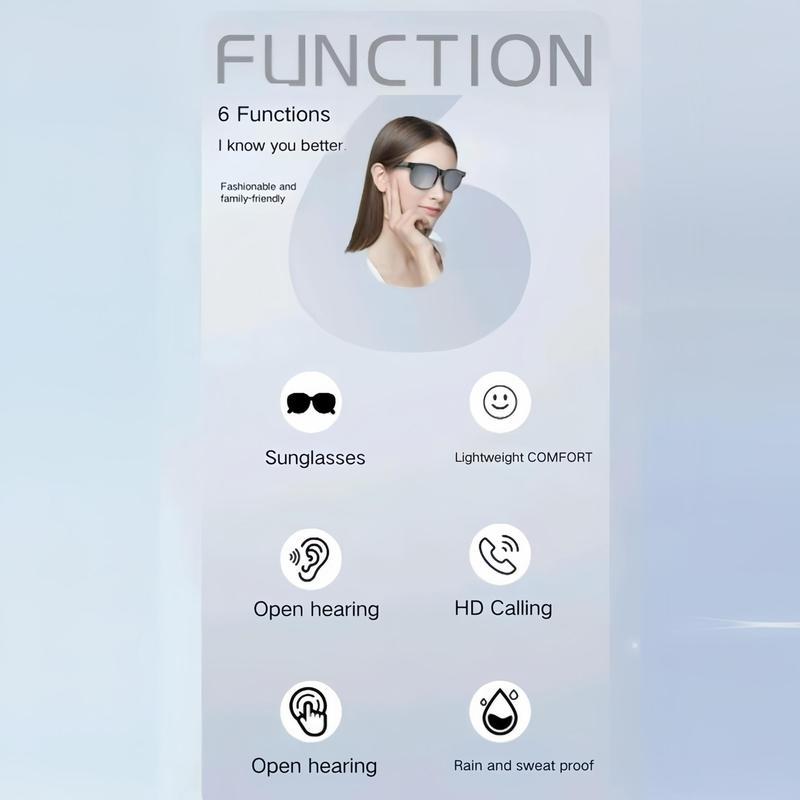 Multifunctional smart glasses, fashionable unisex sunglasses, office, outdoor, sports, driving wireless audio glasses