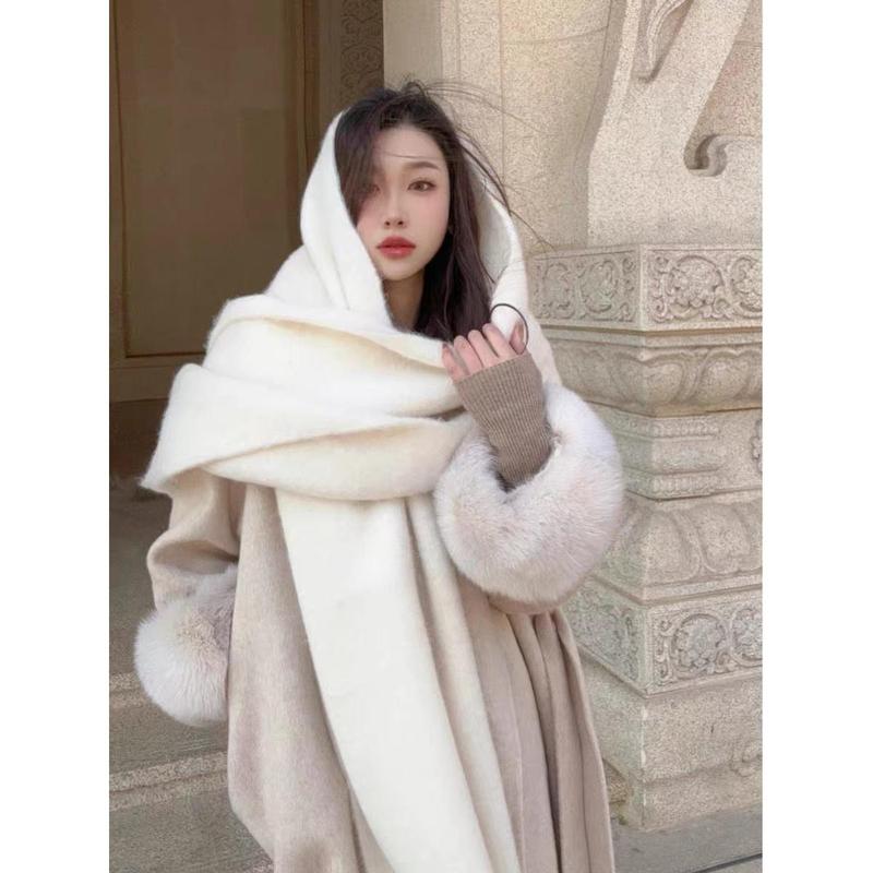 Pure Color Thickened Scarf for Girls 2024 Winter New Korean Style Ins Winter Student Versatile Shawl Scarf White