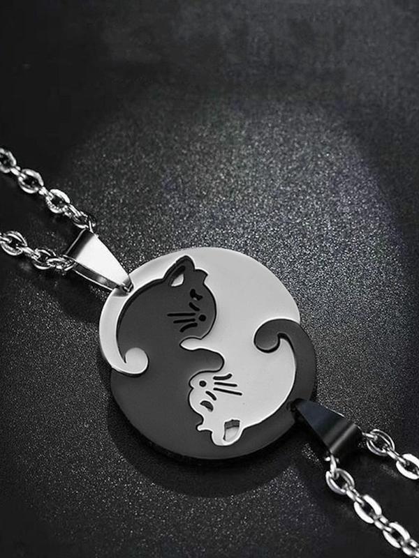 Cute Cat Design Pendant Necklace Set, 2pcs Trendy All-match Stainless Steel Chain Necklace with Animal Theme Pendant for Party, Personalized Fashion Jewelry Accessories for Parties, Clubs, Unisex