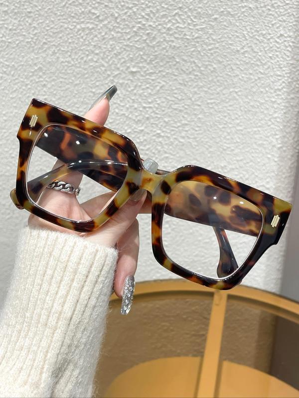 Unisex Fashionable Leopard Pattern Square Frame Eyeglasses, Trendy Casual Eyeglasses for Everyday Use, Fashion Accessories for Outdoor Activities