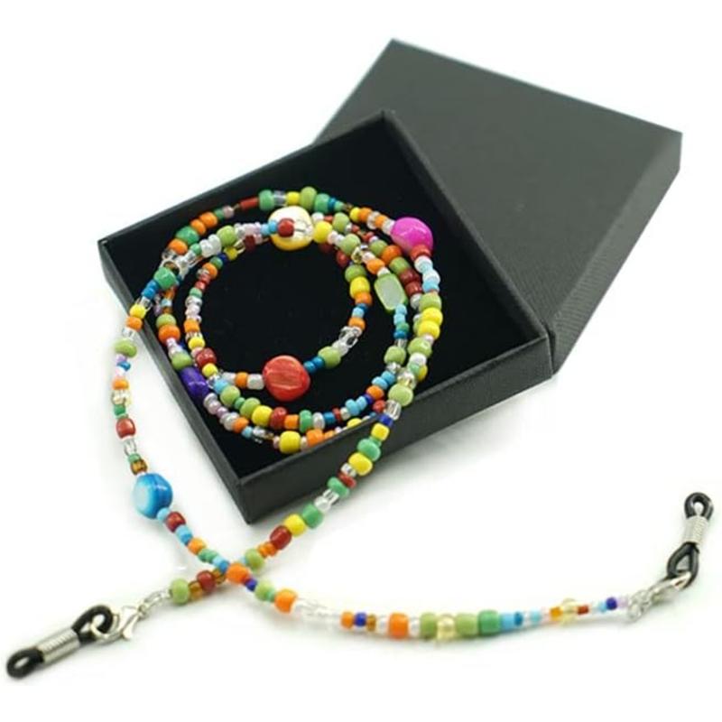 Colorful Bead Women’s eyeglass chain eyewear retainer Mask Holder Reading glass Necklace Lanyard (Rainbow Beads)