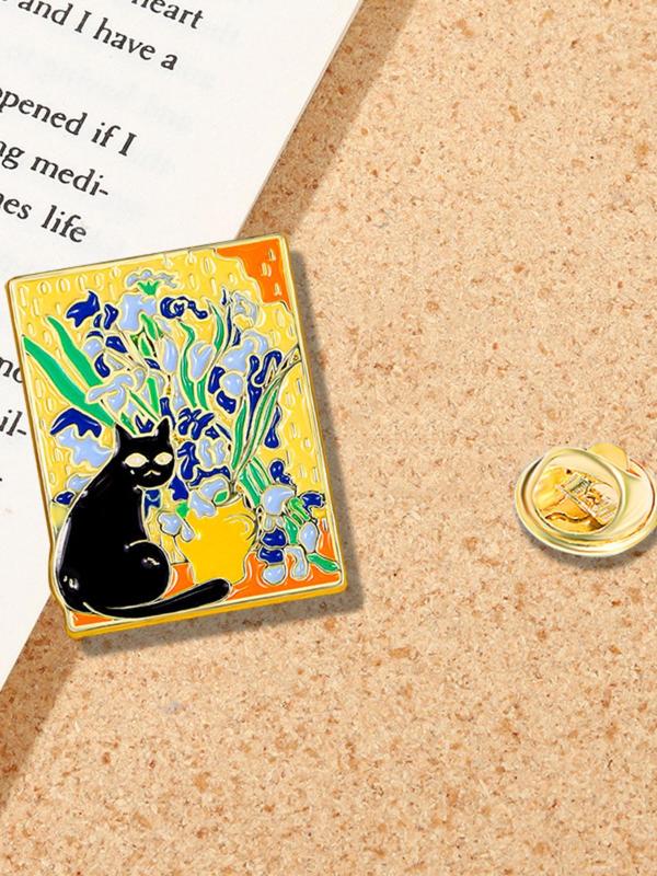 Cartoon Cat & Starry Night Design Brooch, Cute Lovely Clothes Brooch, Fashion Accessories for Women & Men