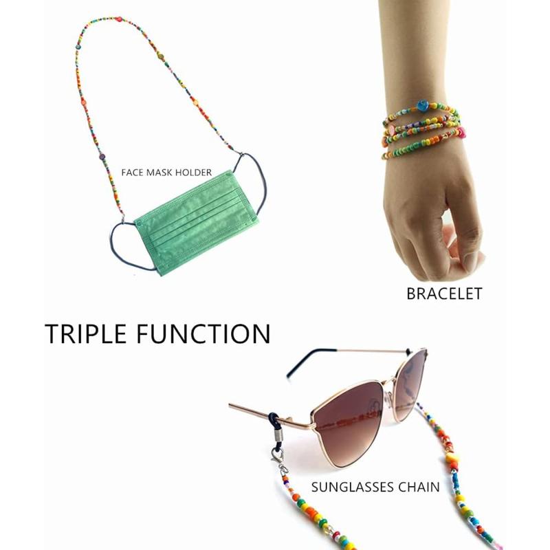 Colorful Bead Women’s eyeglass chain eyewear retainer Mask Holder Reading glass Necklace Lanyard (Rainbow Beads)