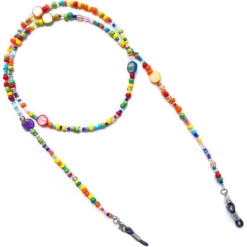 Colorful Bead Women’s eyeglass chain eyewear retainer Mask Holder Reading glass Necklace Lanyard (Rainbow Beads)