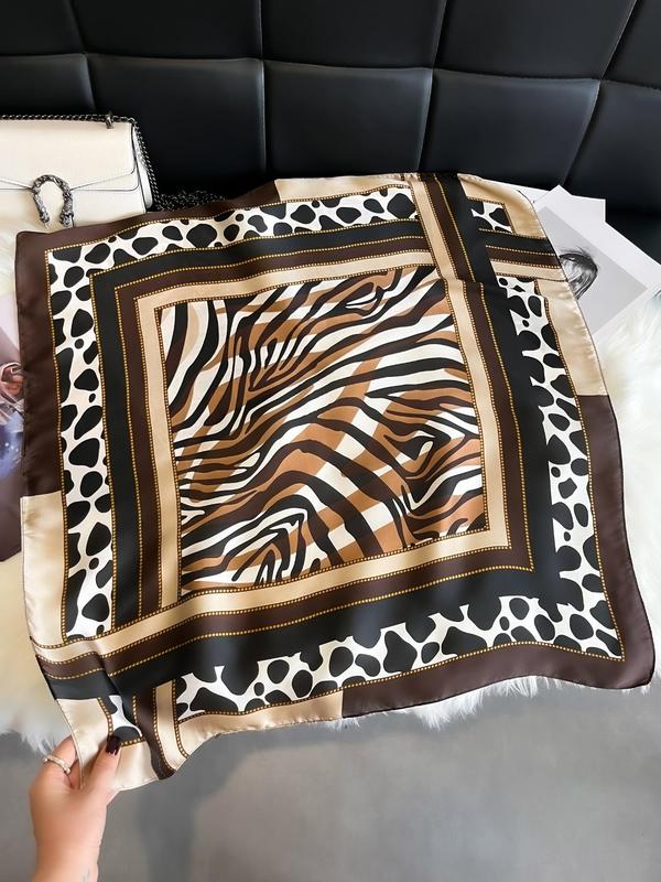 Women's Elegant Leopard & Zebra Stripe Pattern Square Scarf, Fashionable Soft Comfortable Shawl for Daily Wear, Versatile Scarf for All Seasons