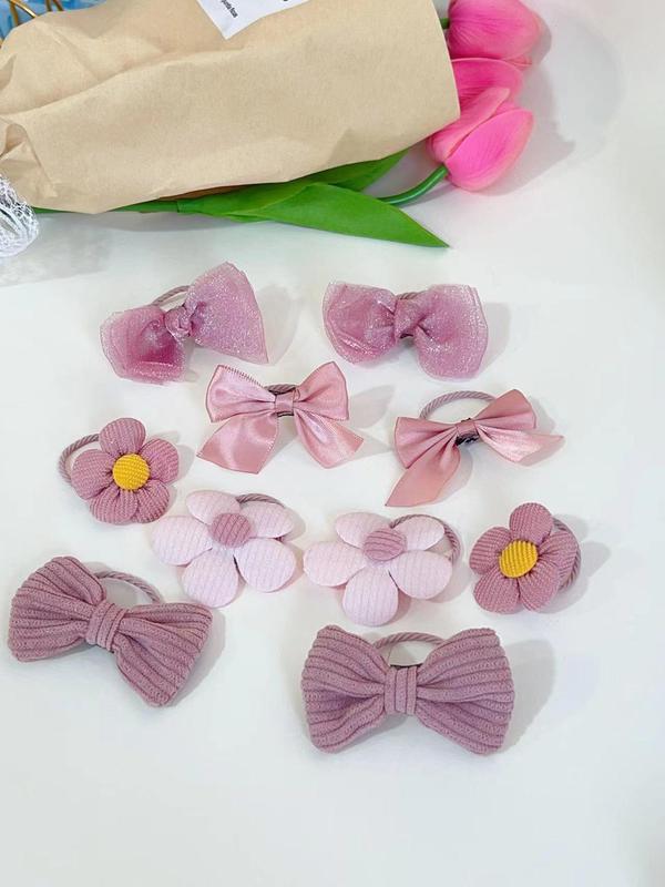 Cute Bow & Flower Design Hair Ties, Fashionable Hair Accessories for Women & Girls, Minimalist Headwear Suitable for Thick Hair