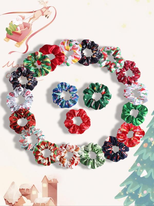 Christmas Themed Ruched Design Hair Ties, Cute Scrunchies for Women & Girls, Minimalist Headwear Suitable for Thick Hair, Fashion Hair Accessories for Party, Daily Decor