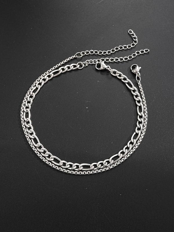 Punk Style Stainless Steel Jewelry Set (4pcs), Including Geometric Pendant Necklace & Ring & Chain Bracelet, Fashion Accessories for Men