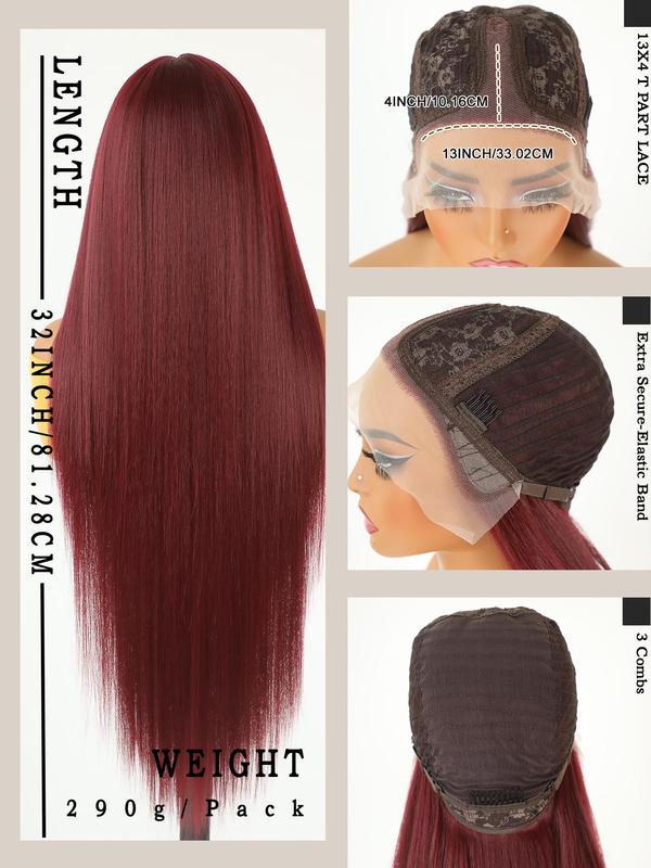 32 Inch Burgundy Long Straight Wigs for Women, 180 Density Pre Plucked Wigs, Gorgeous Fluffy Wigs without Bangs, Heat Resistant Synthetic Lace Front Wigs for Party, Daily Use,  Fall Hair Trends 2024