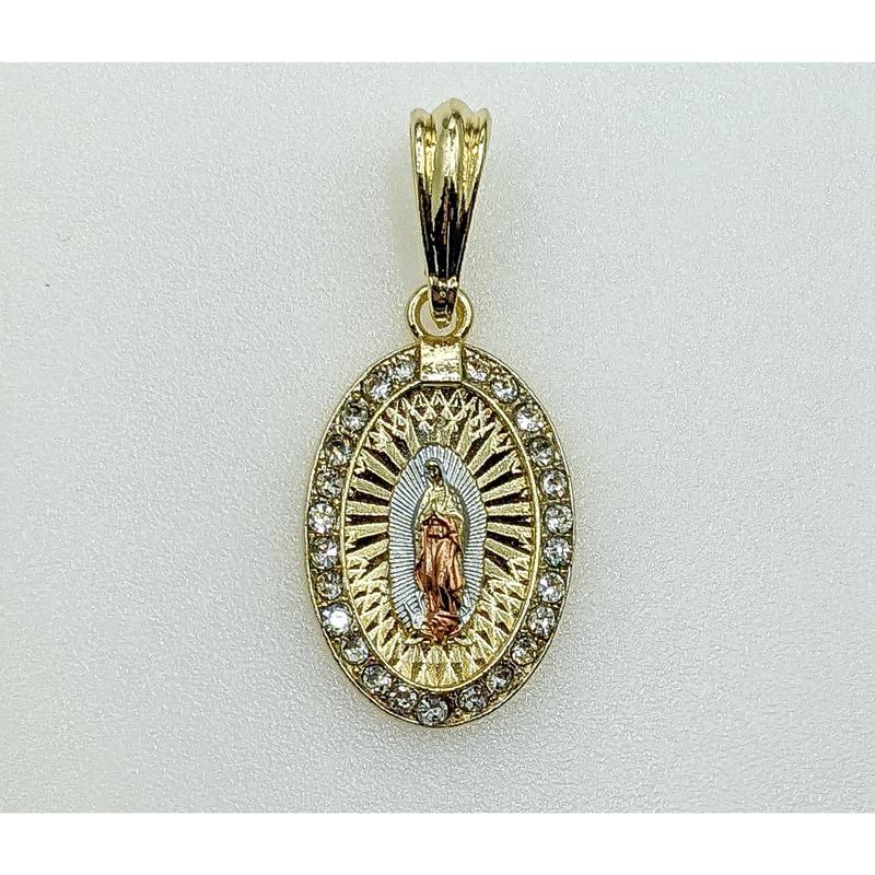 Plated Tri-Color Virgin Mary Pendant