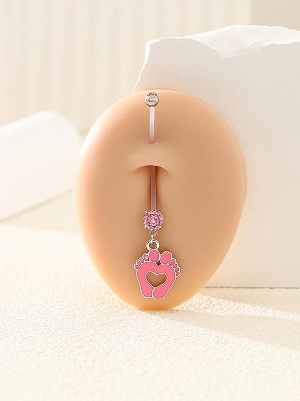 Women's Fashion Rhinestone Decorated Paw Design Belly Button Nail, Cute Trendy Belly Ring, Fashionable Body Jewelry for Women & Girls