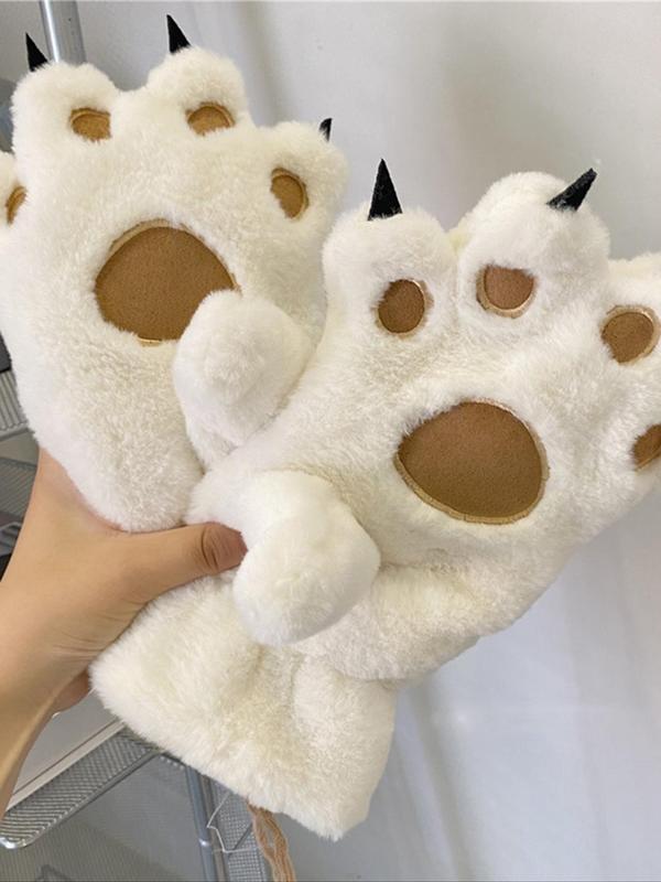 Cute Bear Paw Design Plush Gloves, Colorblock Warm Gloves for Women & Men, Fashion Accessories for Fall & Winter