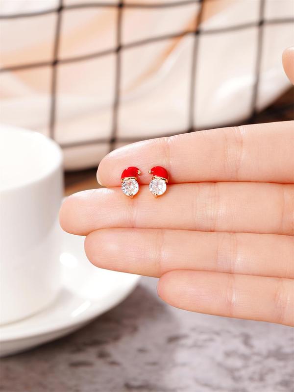 Cute Christmas Hat Design Stud Earrings, Rhinestone Decorated Earrings for Women, Fashion Jewelry for Party, Daily Clothing Decor, Trendy Exquisite Jewelry for Gift