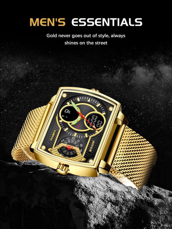 Men's Business Fashion Rectangular Dial, Analog-digital Luminous Quartz Watch, Casual Waterproof Watch, Trendy Watch for Daily Use As Gift with Box