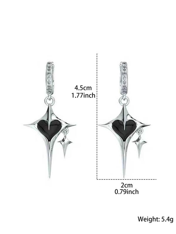 Star & Heart Design Dangle Earrings, Punk Style Rhinestone Decor Drop Earrings for Women, Fashion Jewelry for Party, Daily Clothing Decor