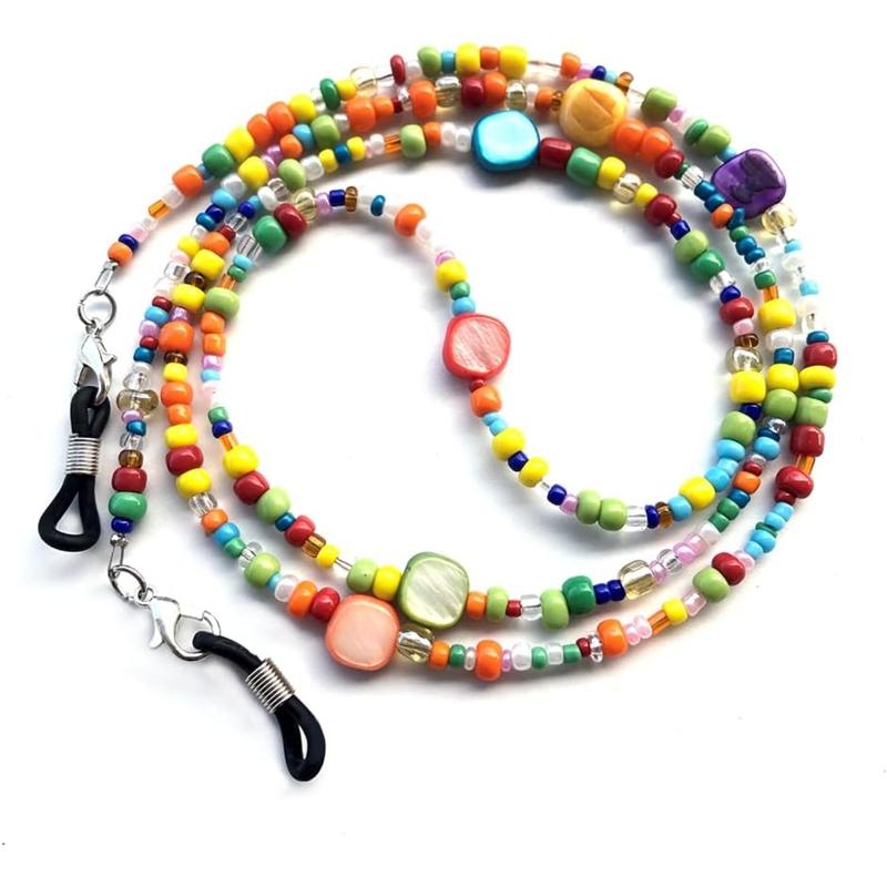 Colorful Bead Women’s eyeglass chain eyewear retainer Mask Holder Reading glass Necklace Lanyard (Rainbow Beads)