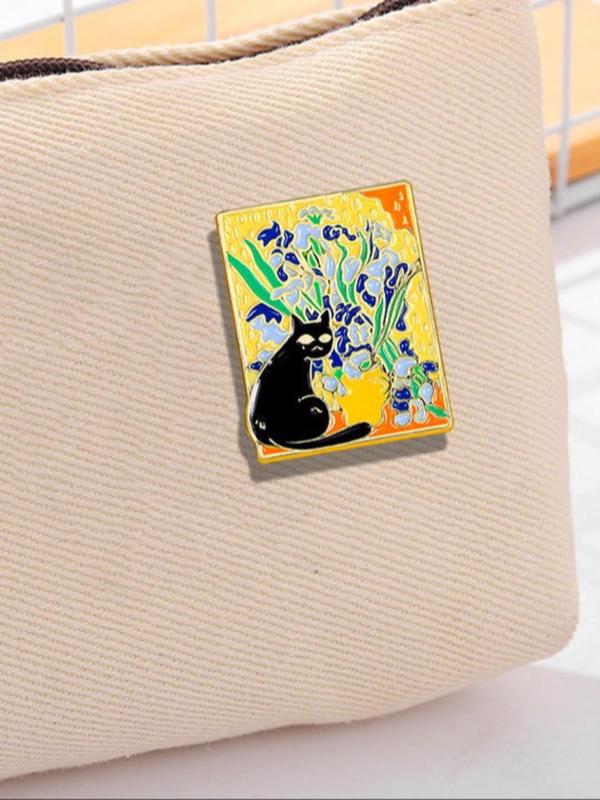 Cartoon Cat & Starry Night Design Brooch, Cute Lovely Clothes Brooch, Fashion Accessories for Women & Men