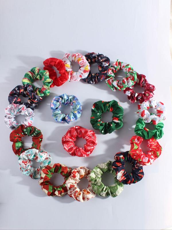 Christmas Themed Ruched Design Hair Ties, Cute Scrunchies for Women & Girls, Minimalist Headwear Suitable for Thick Hair, Fashion Hair Accessories for Party, Daily Decor