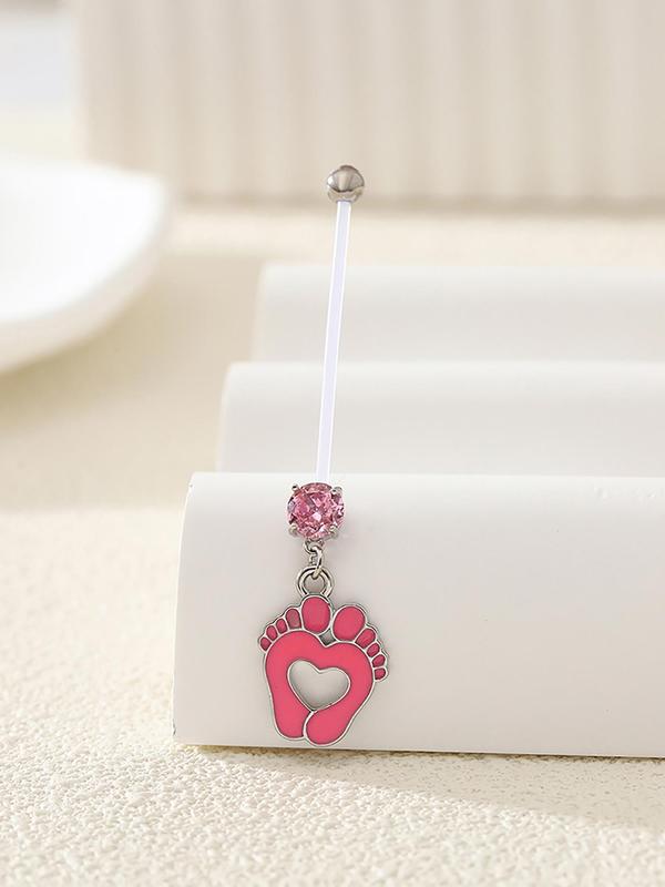 Women's Fashion Rhinestone Decorated Paw Design Belly Button Nail, Cute Trendy Belly Ring, Fashionable Body Jewelry for Women & Girls