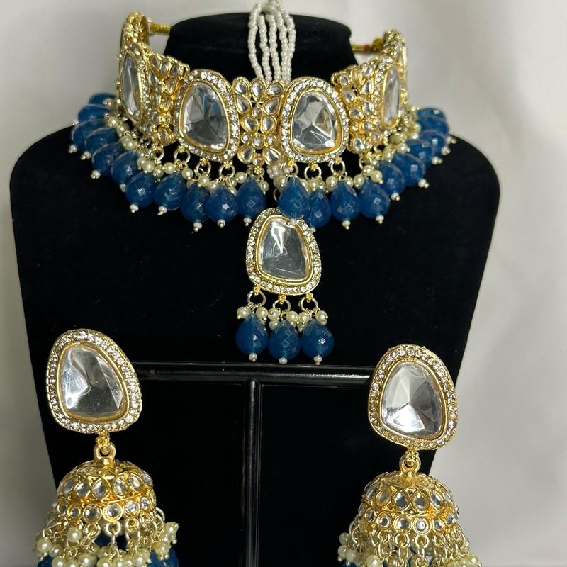 Desi Mirror Choker Set with Jhumka and Tikka