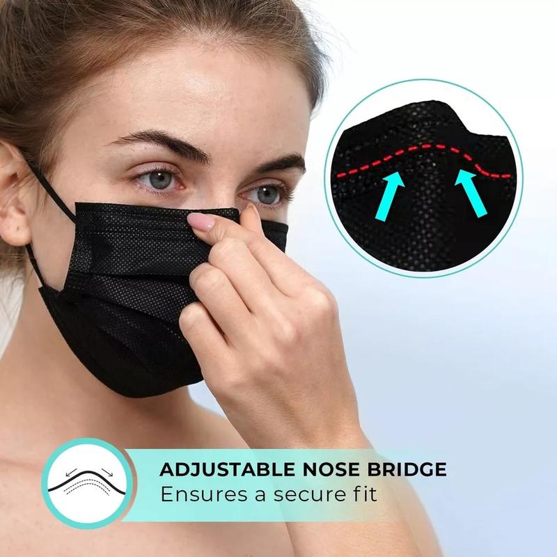 100 Pcs Face Mask Disposable  3 Ply Ear loop Black Masks