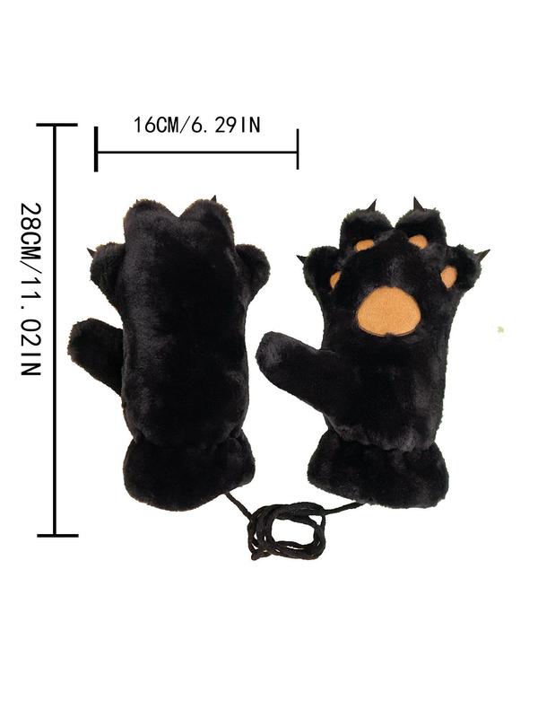 Cute Bear Paw Design Plush Gloves, Colorblock Warm Gloves for Women & Men, Fashion Accessories for Fall & Winter