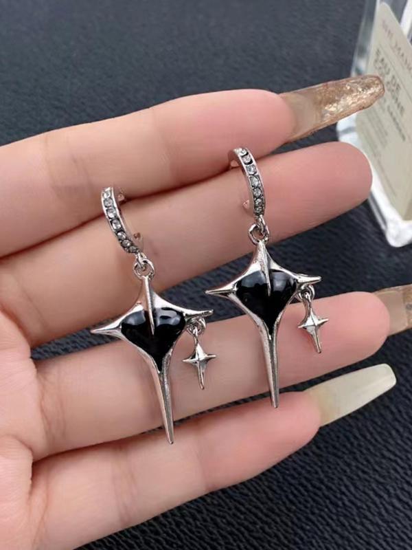 Star & Heart Design Dangle Earrings, Punk Style Rhinestone Decor Drop Earrings for Women, Fashion Jewelry for Party, Daily Clothing Decor