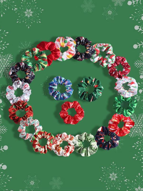 Christmas Themed Ruched Design Hair Ties, Cute Scrunchies for Women & Girls, Minimalist Headwear Suitable for Thick Hair, Fashion Hair Accessories for Party, Daily Decor