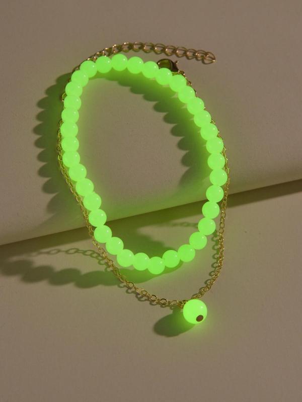 New Trend Creative Glow in the Dark Design Beaded Anklet, 2counts Jewelry for Women & Girls, Party, Daily Jewelry for Birthday Gift