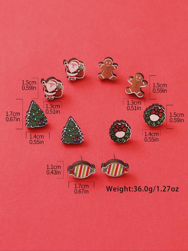 Cute Christmas Themed Stud Earrings, Snowman & Gingerbread Man & Tree & Wreath Design Earrings, Fashion Jewelry Accessories for Women & Girls