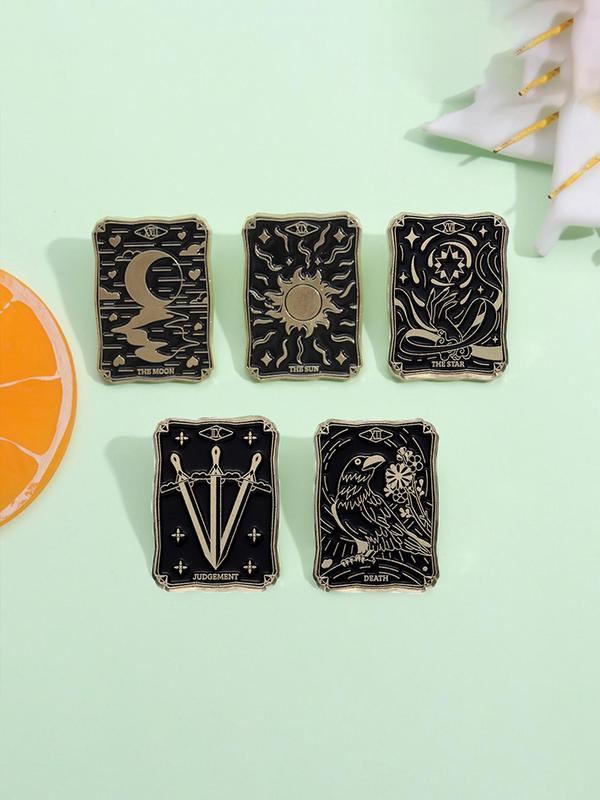 Vintage Creative Tarot Card Shaped Brooch, Cute Cartoon Geometric Sun & Moon Alloy Badge, Enamel Pin Suitable for Backpacks, Jeans, Scarves, Hats Decoration, Fashion Accessories for Women & Men