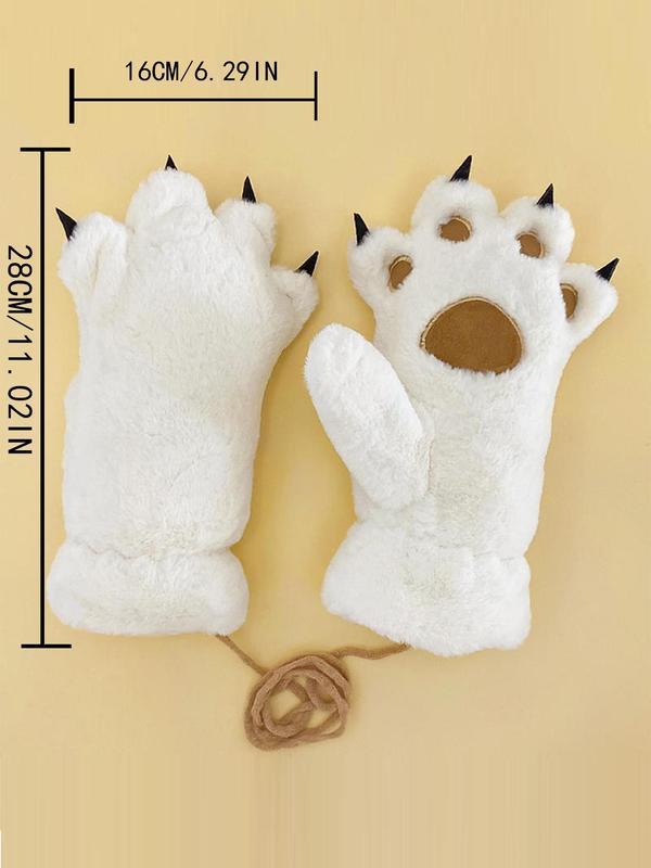 Cute Bear Paw Design Plush Gloves, Colorblock Warm Gloves for Women & Men, Fashion Accessories for Fall & Winter