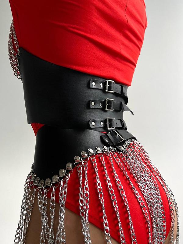 Punk Style Chain Tassel Decor Corset Belt & Harness Belt, Trendy Exquisite Belts for Women, Fashionable Belt Set for Party, Daily Clothing Decor