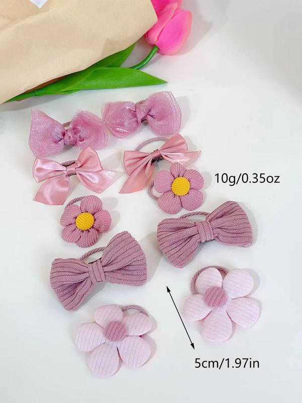 Cute Bow & Flower Design Hair Ties, Fashionable Hair Accessories for Women & Girls, Minimalist Headwear Suitable for Thick Hair