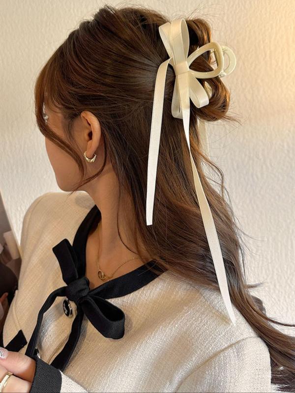 Elegant Bowknot Design Hair Claw Clip,  Cute Long Tail Hair Accessories for Women & Girls, Minimalist Headwear Suitable for Thick Hair