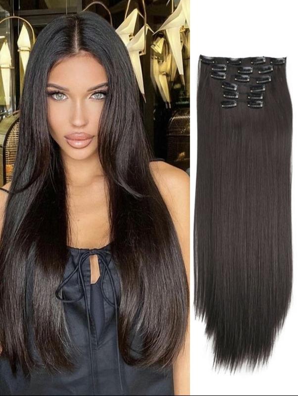 Enchanted Hair 24 inch 6 pcs Natural Clip-in Hair Extensions, 2025 Trendy Long Straight Synthetic Extensions for Women for Daily Use, Christmas & New Year & Party, Female Matching Wig Pieces for Any Occasion, Soft  Smooth Seamless Blend & Natural Looking