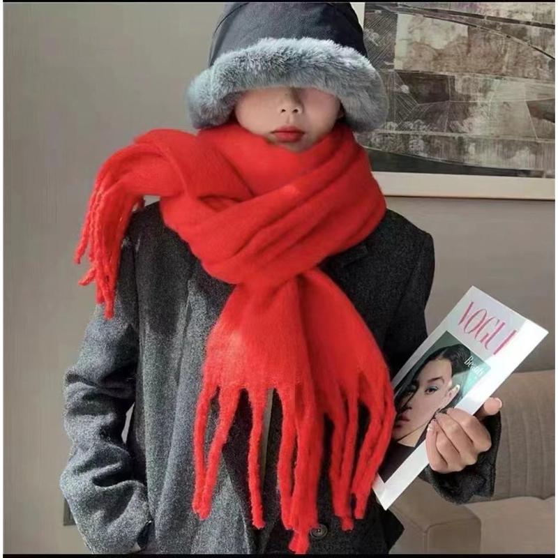 Pure Color Thickened Scarf for Girls 2024 Winter New Korean Style Ins Winter Student Versatile Shawl Scarf White