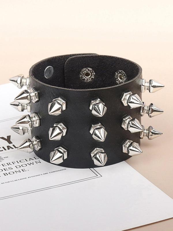 Punk Style Rivet Decorated Pu Leather Bangle, 2024 New Style Personality Exaggeration Jewelry for Party, Daily Clothing Decor, Trendy All-match & Exquisite Jewelry for Birthday Gift