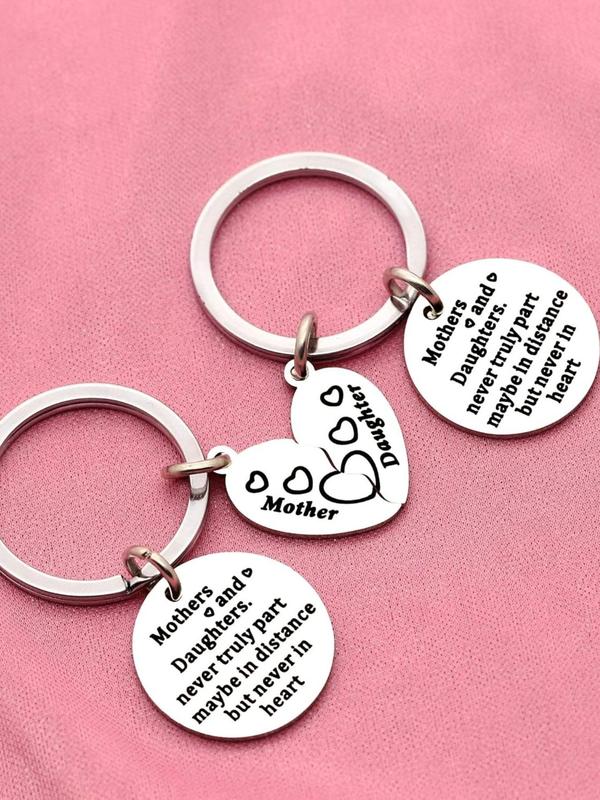 Mother & Daughter Design Keychain, Heart Shaped Stainless Steel Keychain for Women & Mom, Fashion Accessories for Daily Use, Gift for Women Mum Gift from Daughter