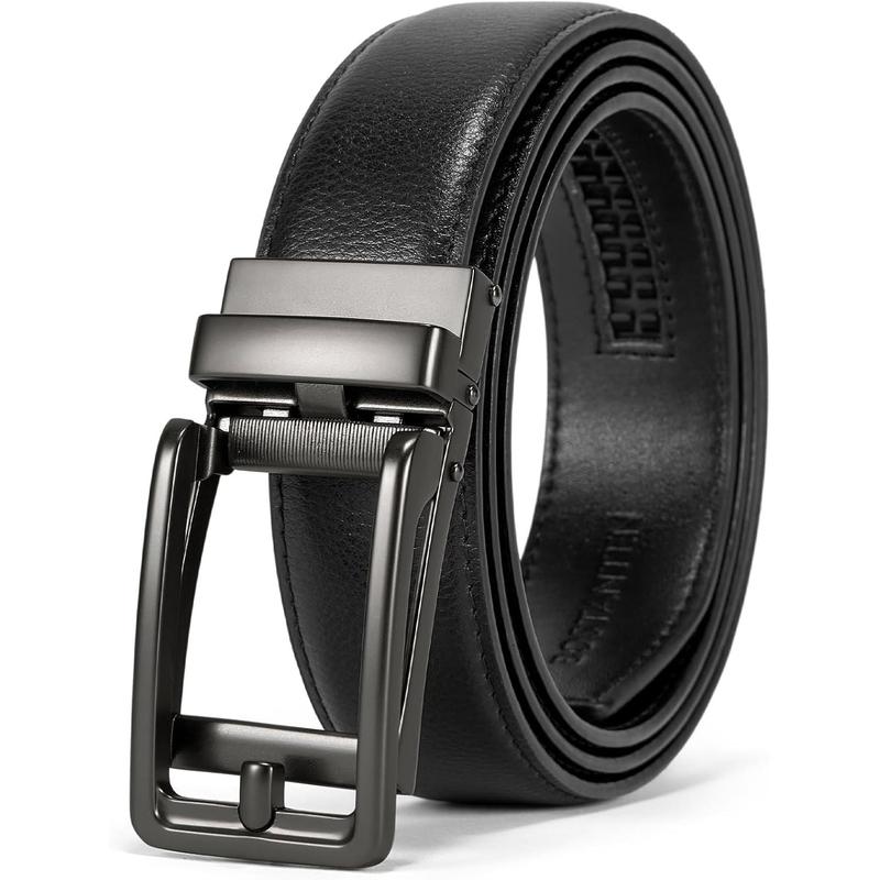 Mens Belt Leather Ratchet 1 3 8'' Belt For Men Gift Dress and Casual with Adjustable Buckle, Trim to Fit