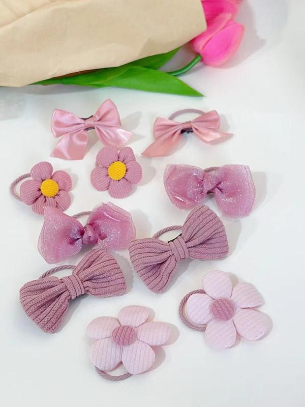 Cute Bow & Flower Design Hair Ties, Fashionable Hair Accessories for Women & Girls, Minimalist Headwear Suitable for Thick Hair