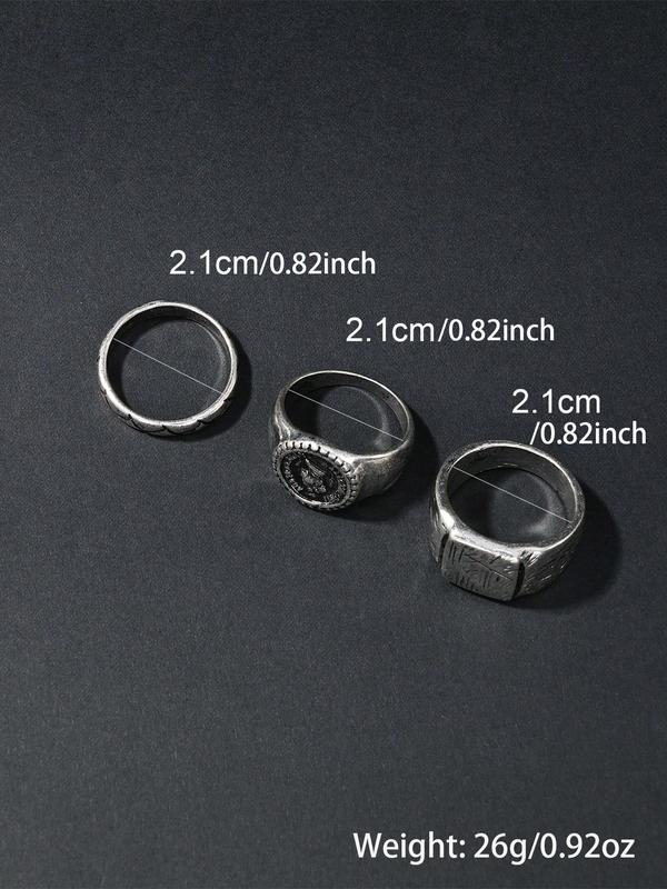 Men's Fashion Retro Casual Zinc Alloy Ring, 3pcs Fashion Jewelry for Party, Daily Clothing Decor, Trendy All-match & Exquisite Jewelry for Birthday Gift